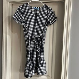 Navy check Draper James Size Small ruffle hem tie waist dress